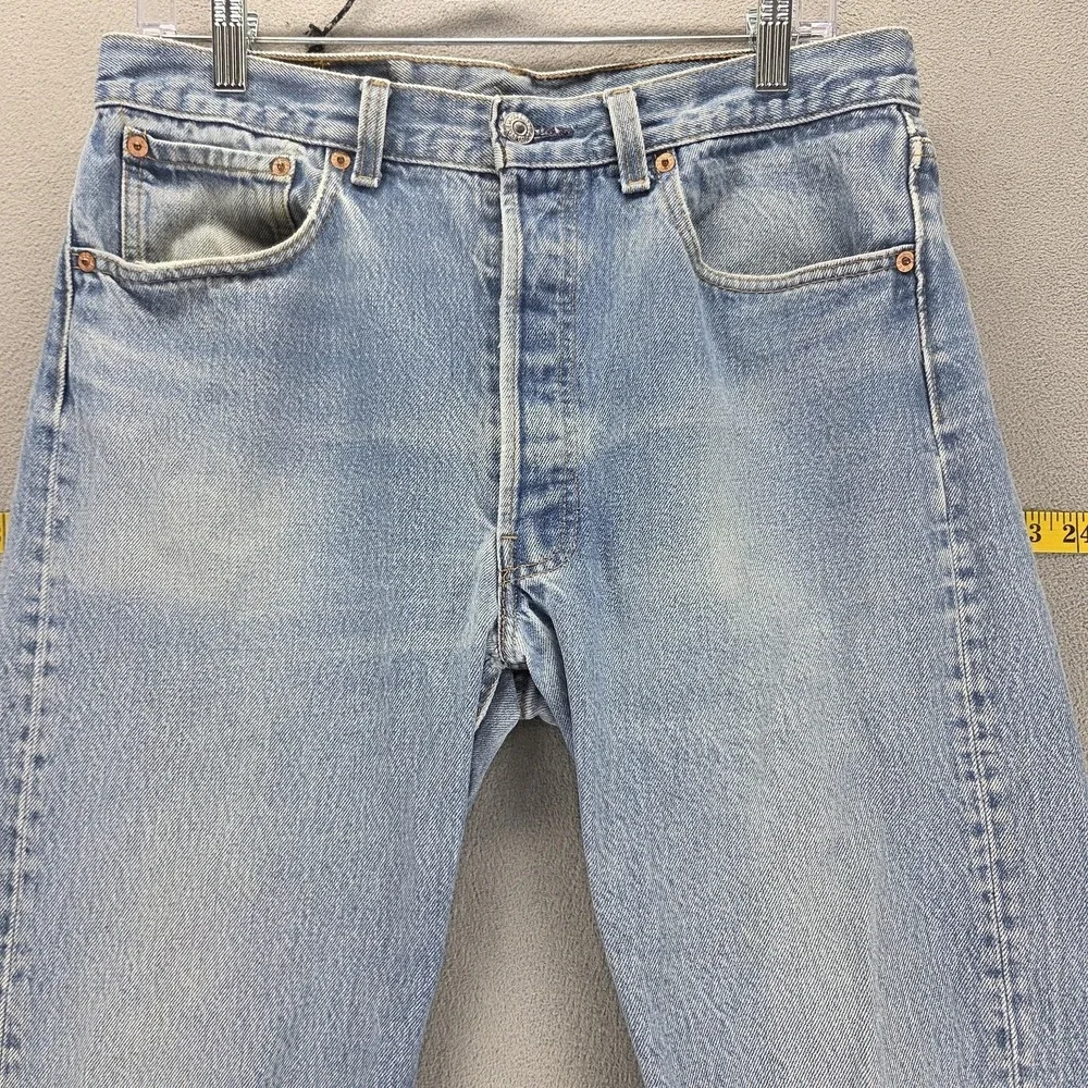 Vintage Levis 501 Jeans Mens Blue Button Fly Made In USA Altered Hem Fits 30x32